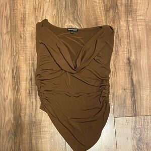 Anne Klein Brown Ruched Blouse